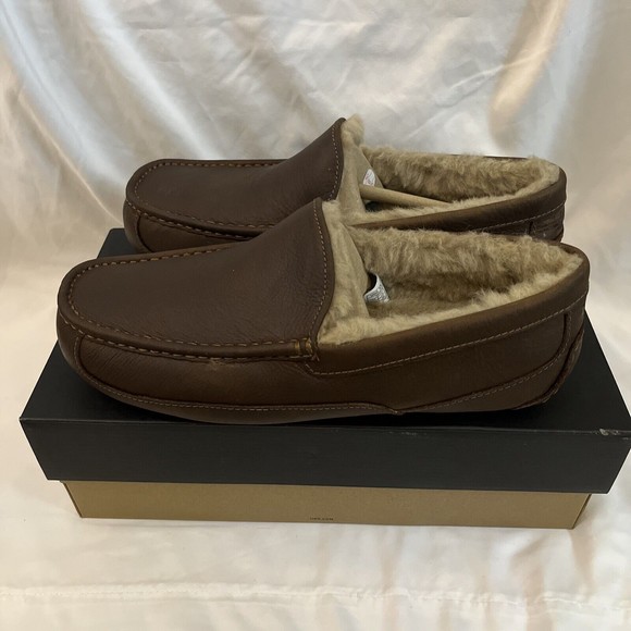 UGG Other - UGG Ascot Leather Men's Slip-On Fur Loafer Slipper 1103889W Tan Size 11 3E